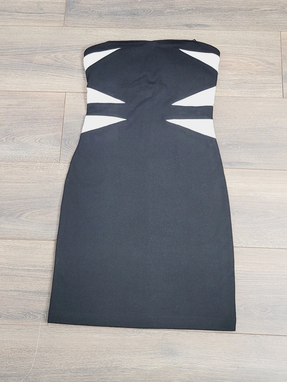 HKR Collection Black White Cocktail Evening Strapless Zipper Back Dress Sz Small - Picture 3 of 14